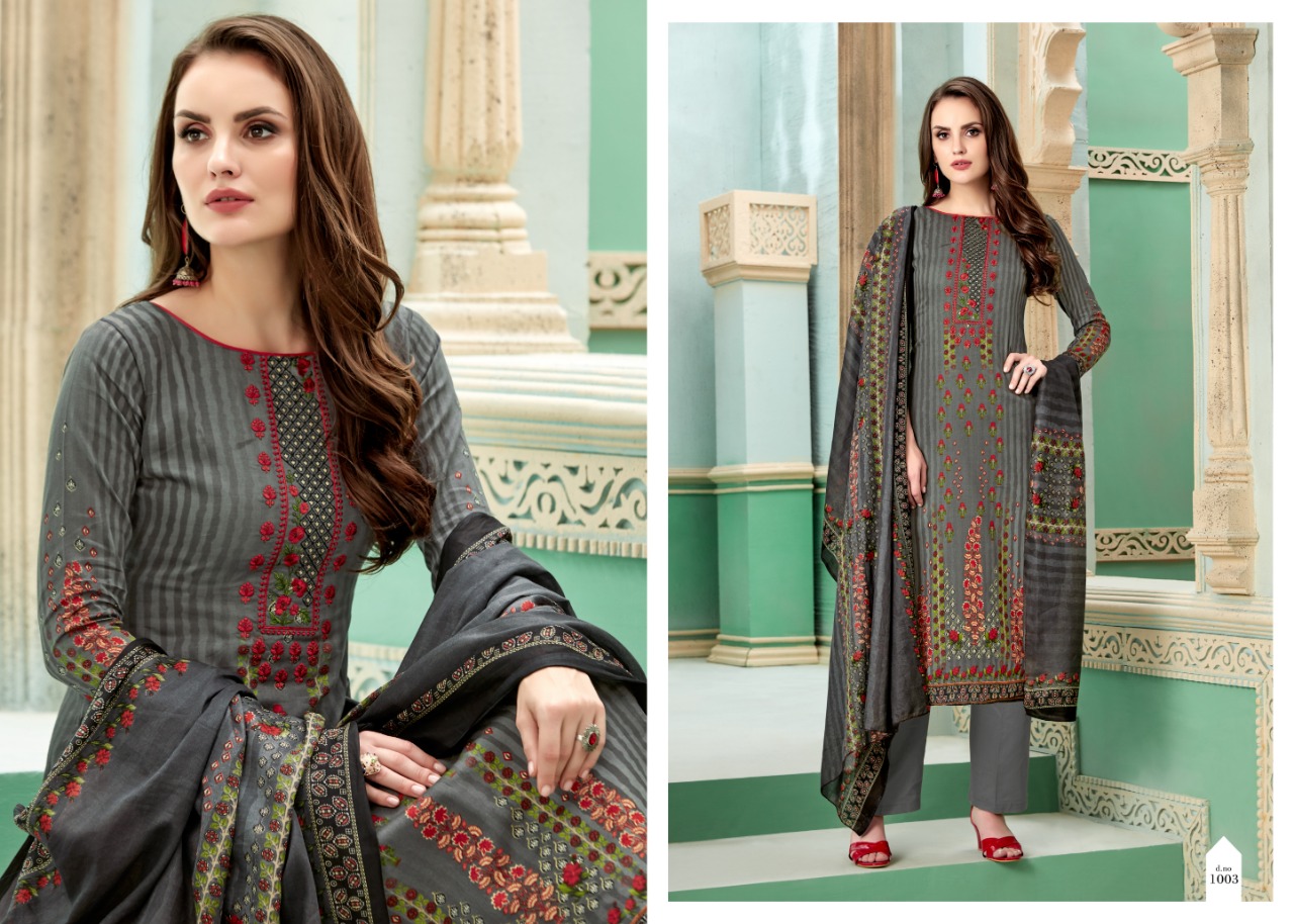 Minaaz By Levisha 1001 To 1010 Series Designer Suits Beautiful Stylish Fancy Colorful Party Wear & Ethnic Wear Satin Cotton Print With Self Embroidery Dresses At Wholesale Price
