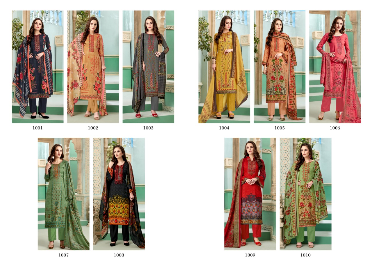 Minaaz By Levisha 1001 To 1010 Series Designer Suits Beautiful Stylish Fancy Colorful Party Wear & Ethnic Wear Satin Cotton Print With Self Embroidery Dresses At Wholesale Price