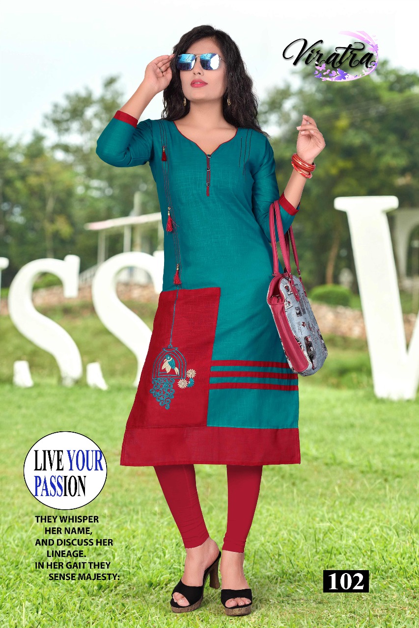 Mintoo By Viratra Tex 101 To 108 Series Stylish Colorful Fancy Beautiful Casual Wear & Ethnic Wear Collection Cotton Slub Embroidered Kurtis At Wholesale Price