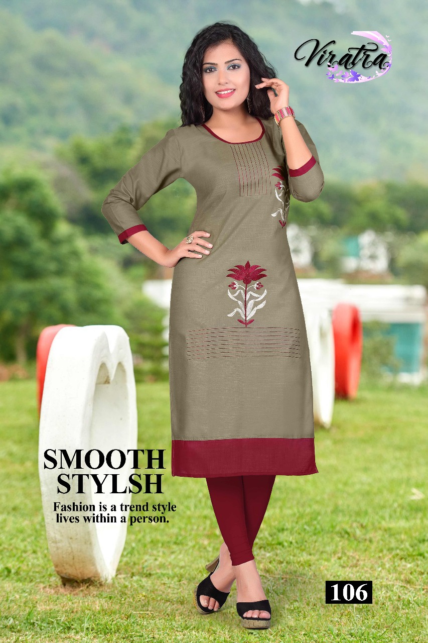 Mintoo By Viratra Tex 101 To 108 Series Stylish Colorful Fancy Beautiful Casual Wear & Ethnic Wear Collection Cotton Slub Embroidered Kurtis At Wholesale Price