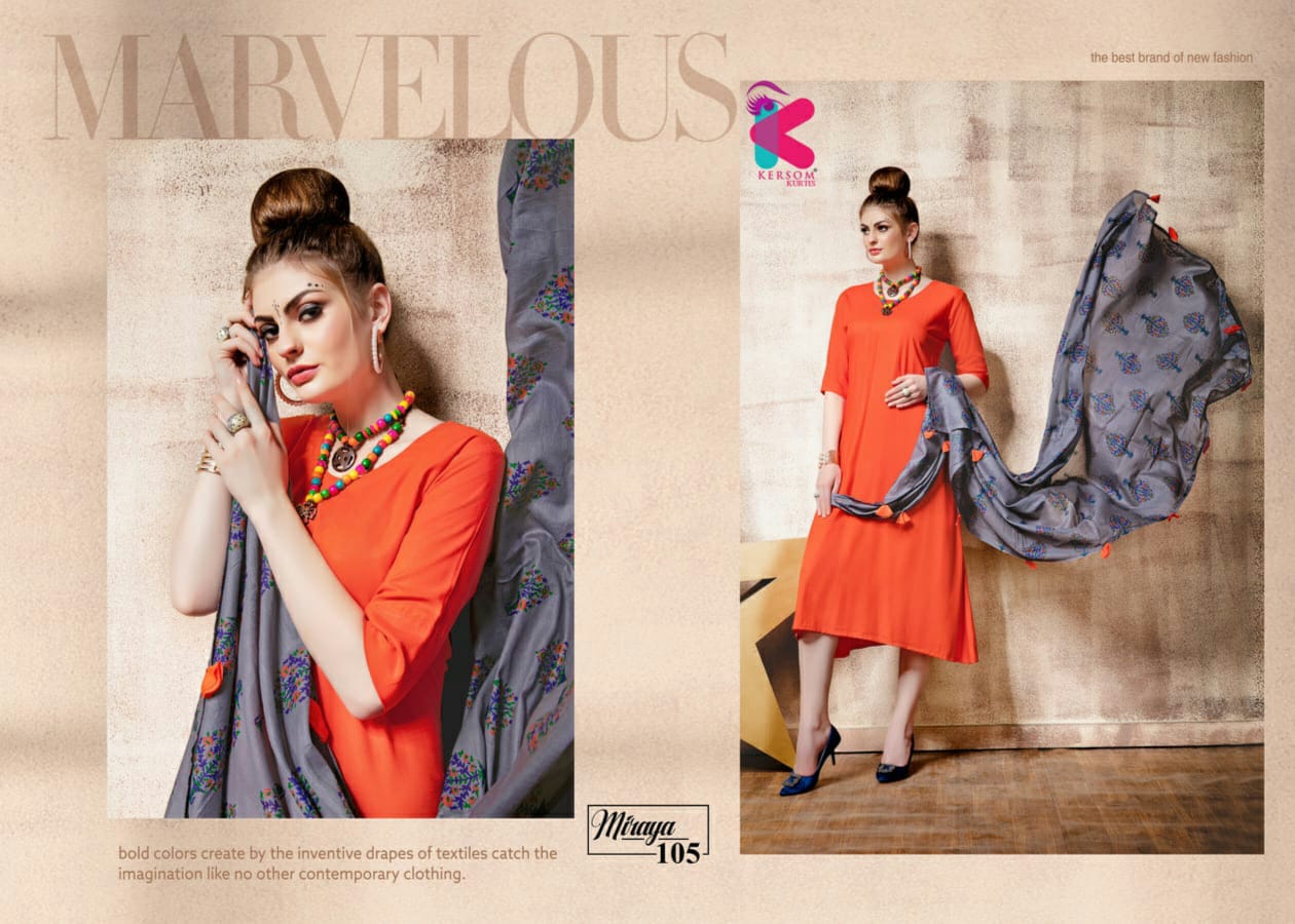 Miraya By Kersom 101 To 108 Series Beautiful Colorful Stylish Fancy Casual Wear & Ethnic Wear & Ready To Wear Rayon Silai Pattern Kurtis At Wholesale Price