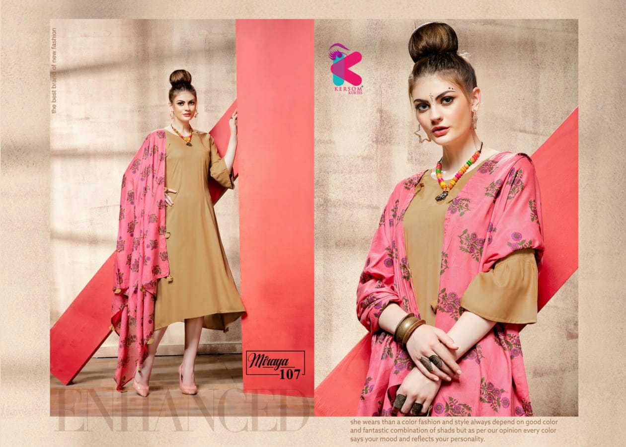 Miraya By Kersom 101 To 108 Series Beautiful Colorful Stylish Fancy Casual Wear & Ethnic Wear & Ready To Wear Rayon Silai Pattern Kurtis At Wholesale Price