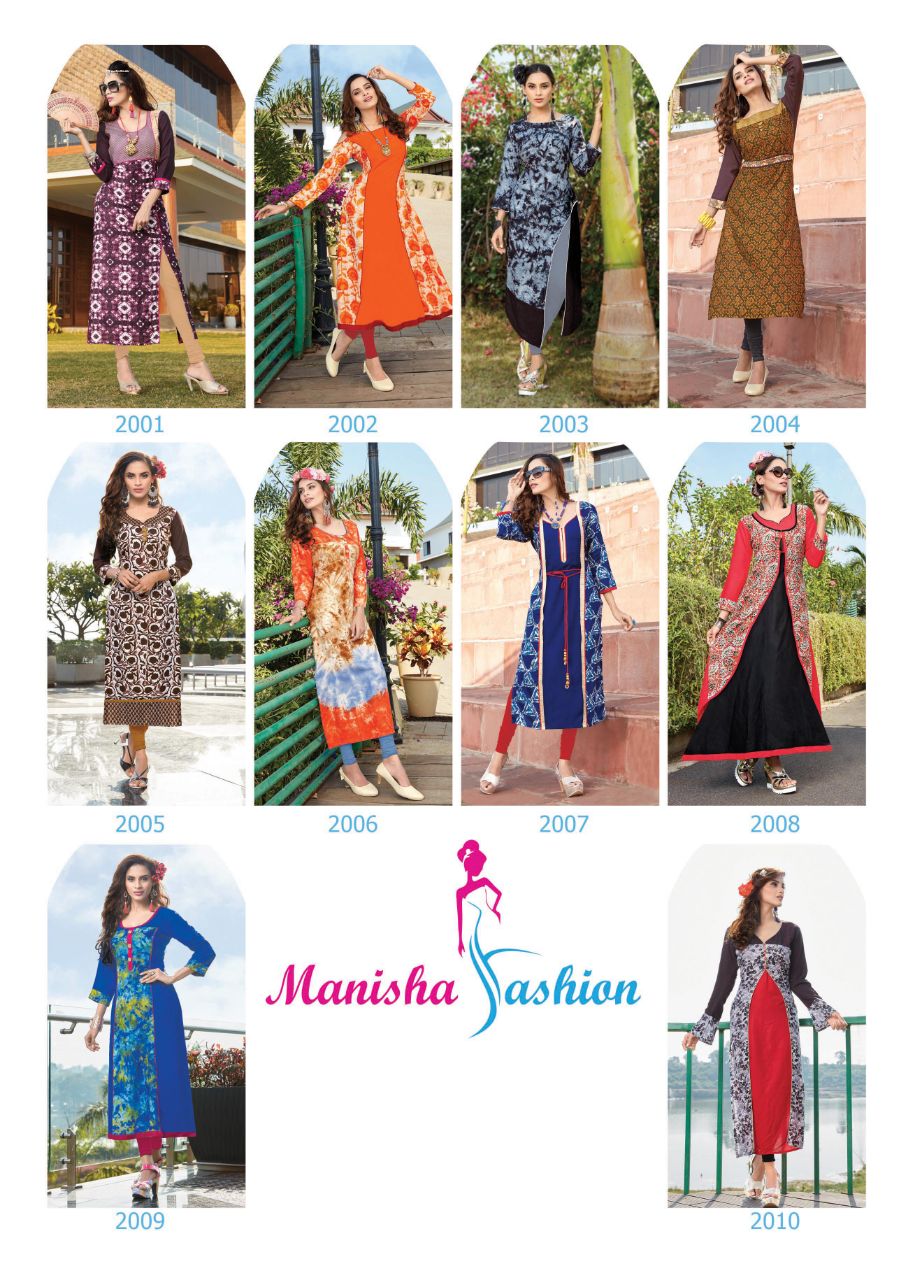 Mishti Vol-2 By Manisha Fashion 2001 To 2010 Series Beautiful Stylish Fancy Colorful Casual Wear & Ethnic Wear Rayon Printed Kurtis At Wholesale Price