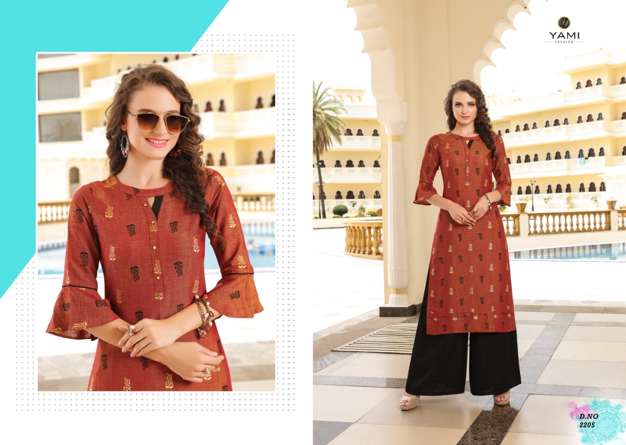 Missri By Yami Fashion 2201 To 2208 Series Beautiful Stylish Colorful Fancy Party Wear & Ethnic Wear & Ready To Wear Heavy Rayon Two Tone Kurtis With Bottom At Wholesale Price