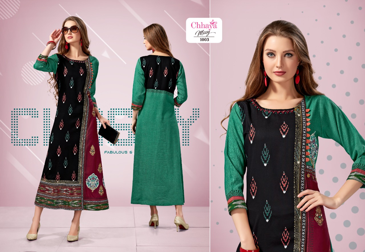 Missy By Chhaya Kurti 1001 To 1007 Series Beautiful Stylish Fancy Colorful Casual Wear & Ethnic Wear & Ready To Wear Heavy Rayon Fabric With Embroidery Kurtis At Wholesale Price