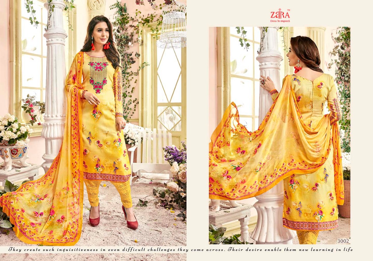 Mohabbatein By Zaira 3001 To 3008 Series Beautiful Stylish Fancy Colorful Casual Wear & Ethnic Wear Collection Pure Cotton Satin Embroidered Dresses At Wholesale Price