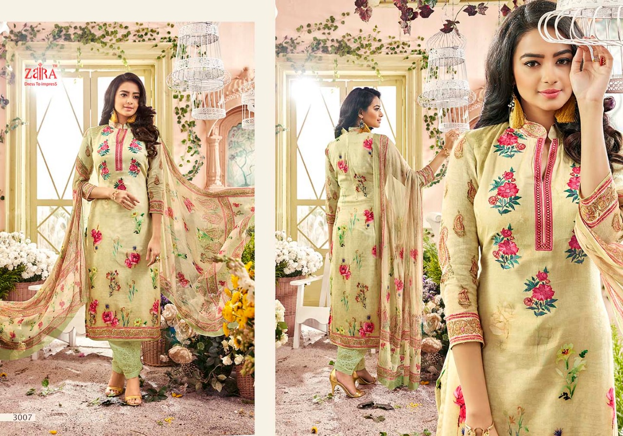 Mohabbatein By Zaira 3001 To 3008 Series Beautiful Stylish Fancy Colorful Casual Wear & Ethnic Wear Collection Pure Cotton Satin Embroidered Dresses At Wholesale Price