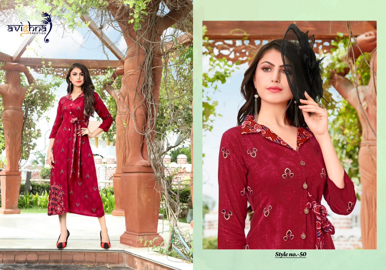 Moment By Avighna Creation 48 To 55 Series Beautiful Colorful Stylish Fancy Casual Wear & Ethnic Wear & Ready To Wear Rayon Printed Kurtis At Wholesale Price