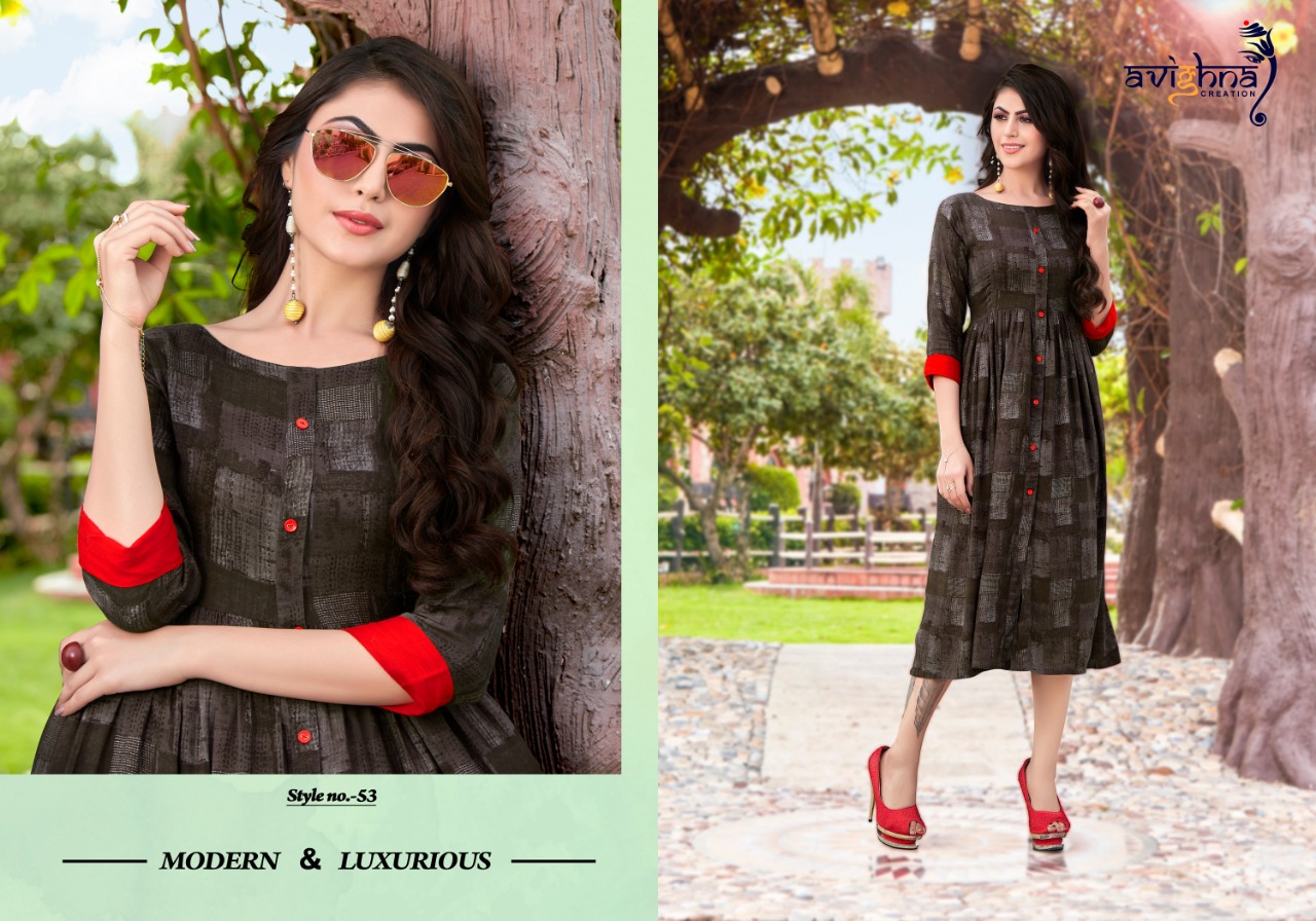 Moment By Avighna Creation 48 To 55 Series Beautiful Colorful Stylish Fancy Casual Wear & Ethnic Wear & Ready To Wear Rayon Printed Kurtis At Wholesale Price