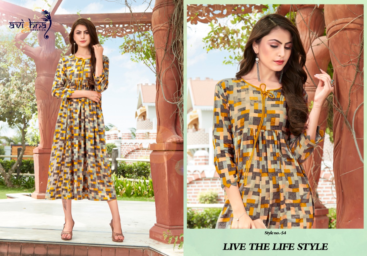 Moment By Avighna Creation 48 To 55 Series Beautiful Colorful Stylish Fancy Casual Wear & Ethnic Wear & Ready To Wear Rayon Printed Kurtis At Wholesale Price