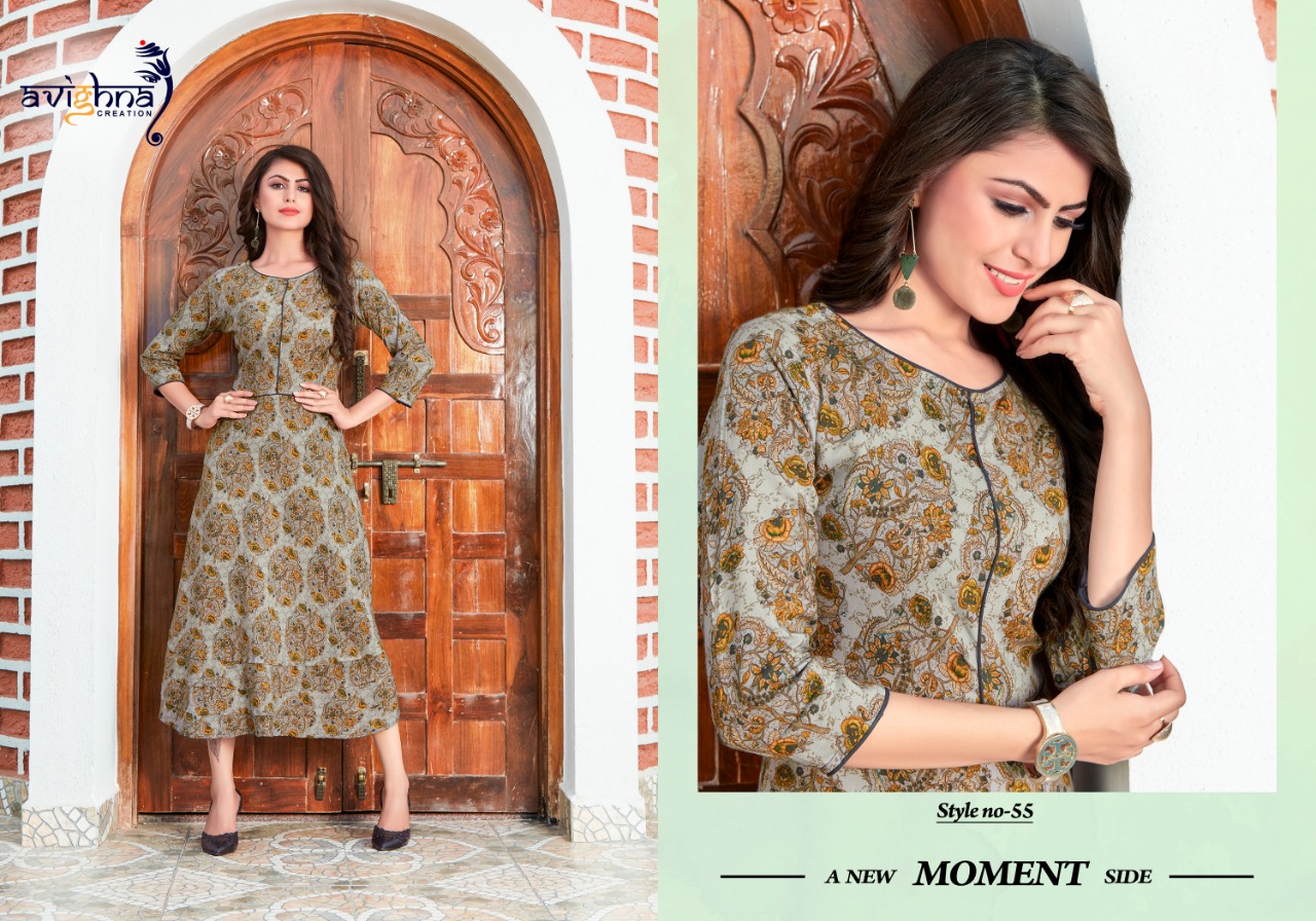 Moment By Avighna Creation 48 To 55 Series Beautiful Colorful Stylish Fancy Casual Wear & Ethnic Wear & Ready To Wear Rayon Printed Kurtis At Wholesale Price