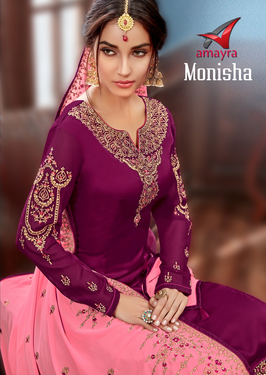 Monisha By Amyra 1025 To 1032 Series Beautiful Suits Stylish Colorful Fancy Casual Wear & Ethnic Wear Satin Georgette Dresses At Wholesale Price