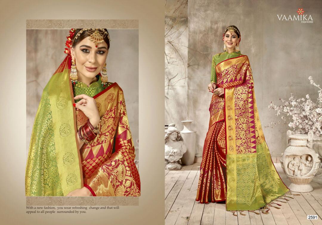 Monshika Silk By Vaamika Fashion 2591 To 2598 Series Designer Beautiful Wedding Collection Colorful Fancy Party Wear & Occasional Wear Silk Sarees At Wholesale Price