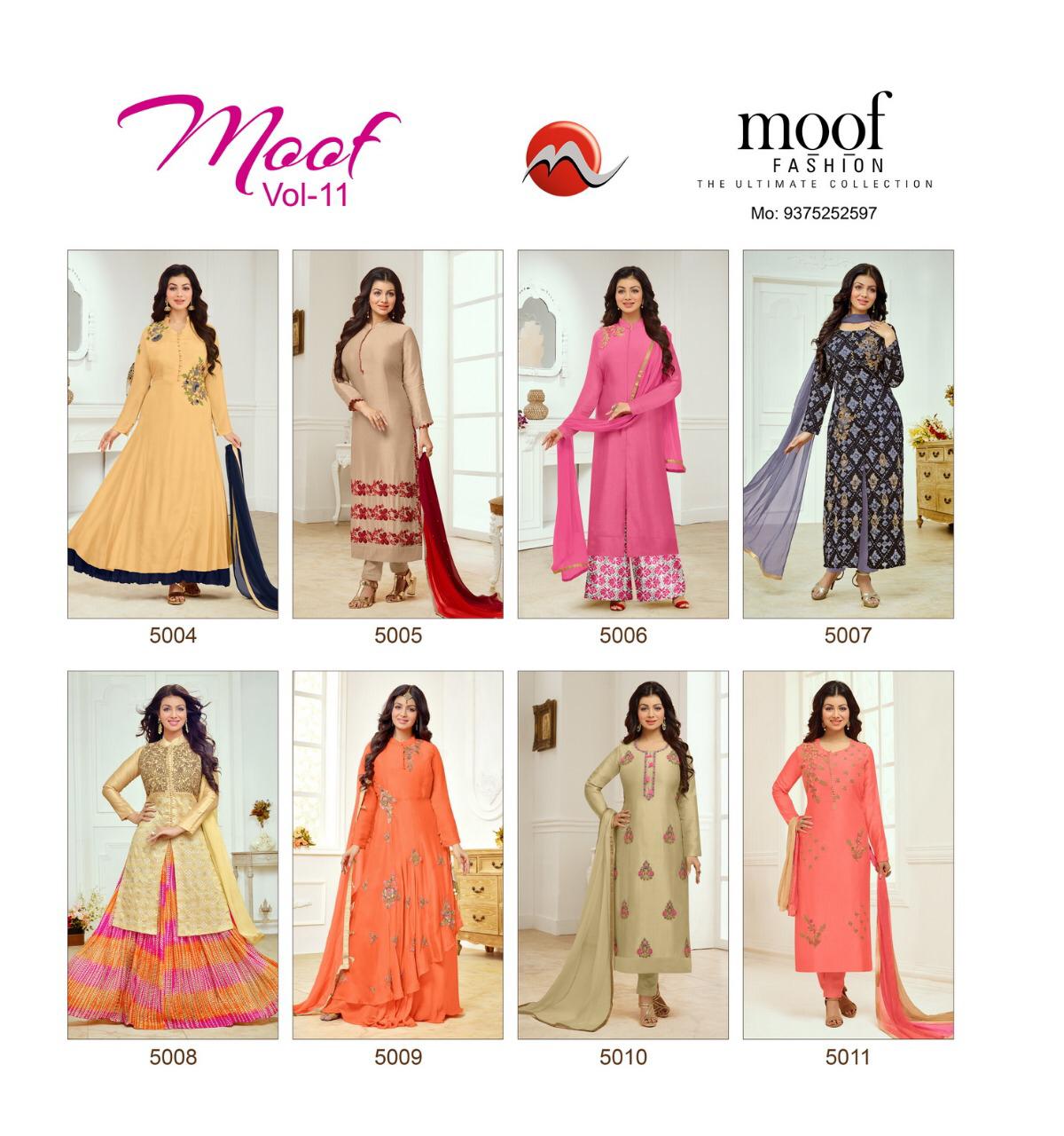 Moof-11 By Moof Fashion 5004 To 5011 Series Beautiful Suits Colorful Stylish Fancy Casual Wear & Ethnic Wear Satin Cotton With Work Dresses At Wholesale Price