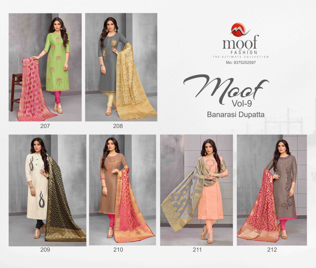 Moof Vol-9 By Moof Fashion 207 To 212 Series Beautiful Suits Stylish Fancy Colorful Casual Wear & Ethnic Wear Muslin Cotton Embroidered Dresses At Wholesale Price