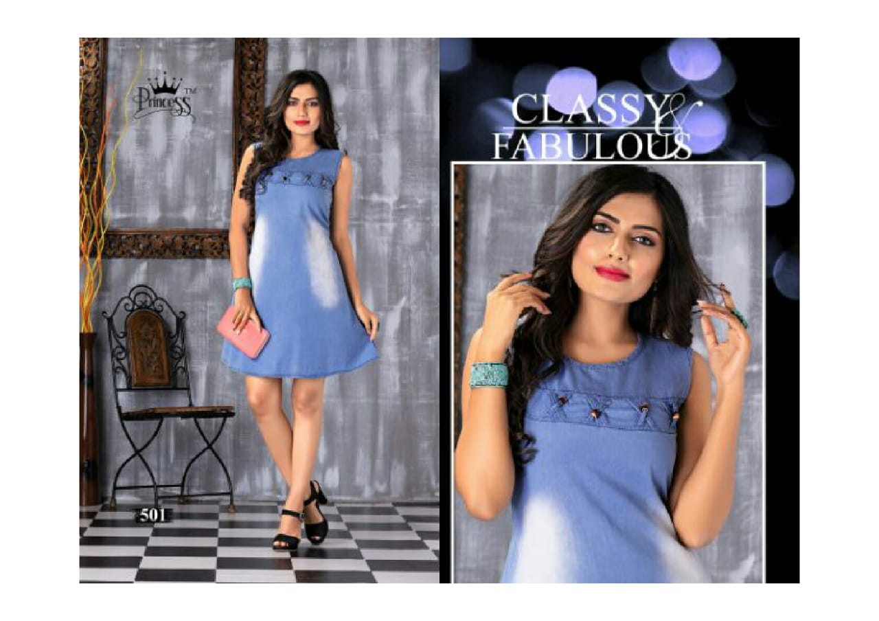 Mora Denim By Princess 501 To 512 Series Beautiful Stylish Fancy Colorful Casual Wear & Ethnic Wear & Ready To Wear Heavy Denim Kurtis At Wholesale Price