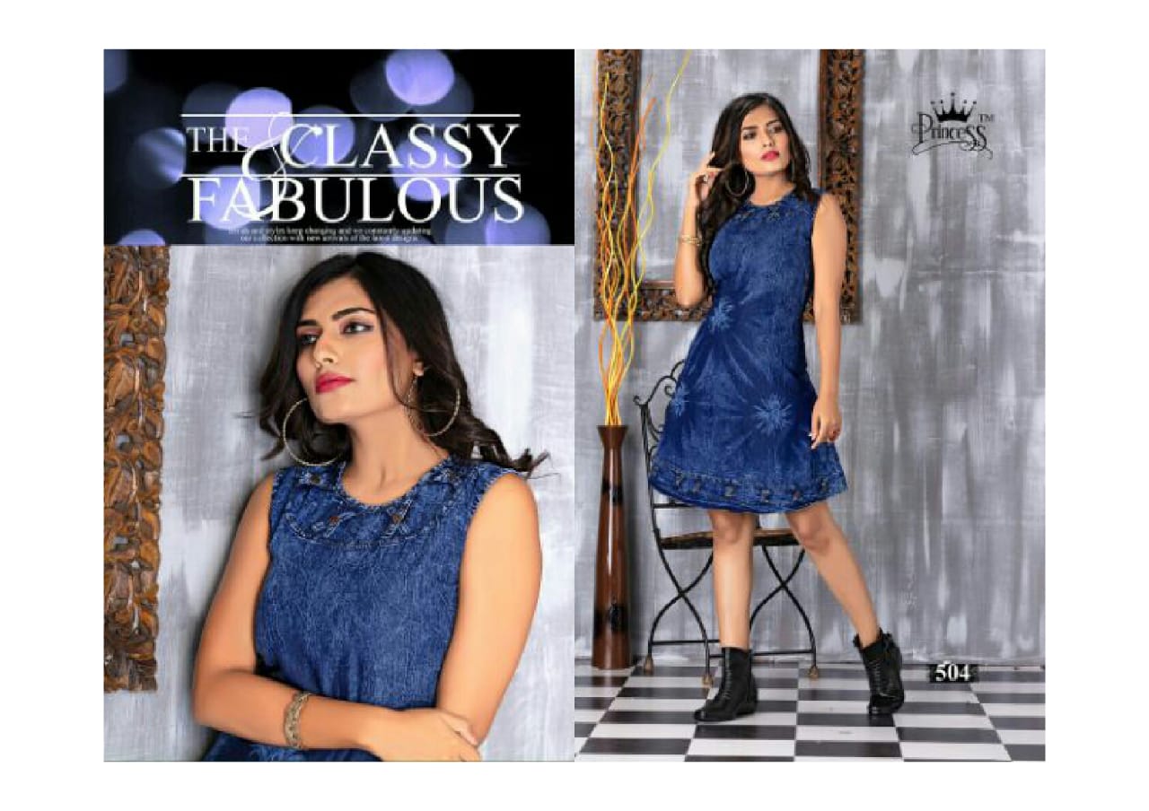 Mora Denim By Princess 501 To 512 Series Beautiful Stylish Fancy Colorful Casual Wear & Ethnic Wear & Ready To Wear Heavy Denim Kurtis At Wholesale Price