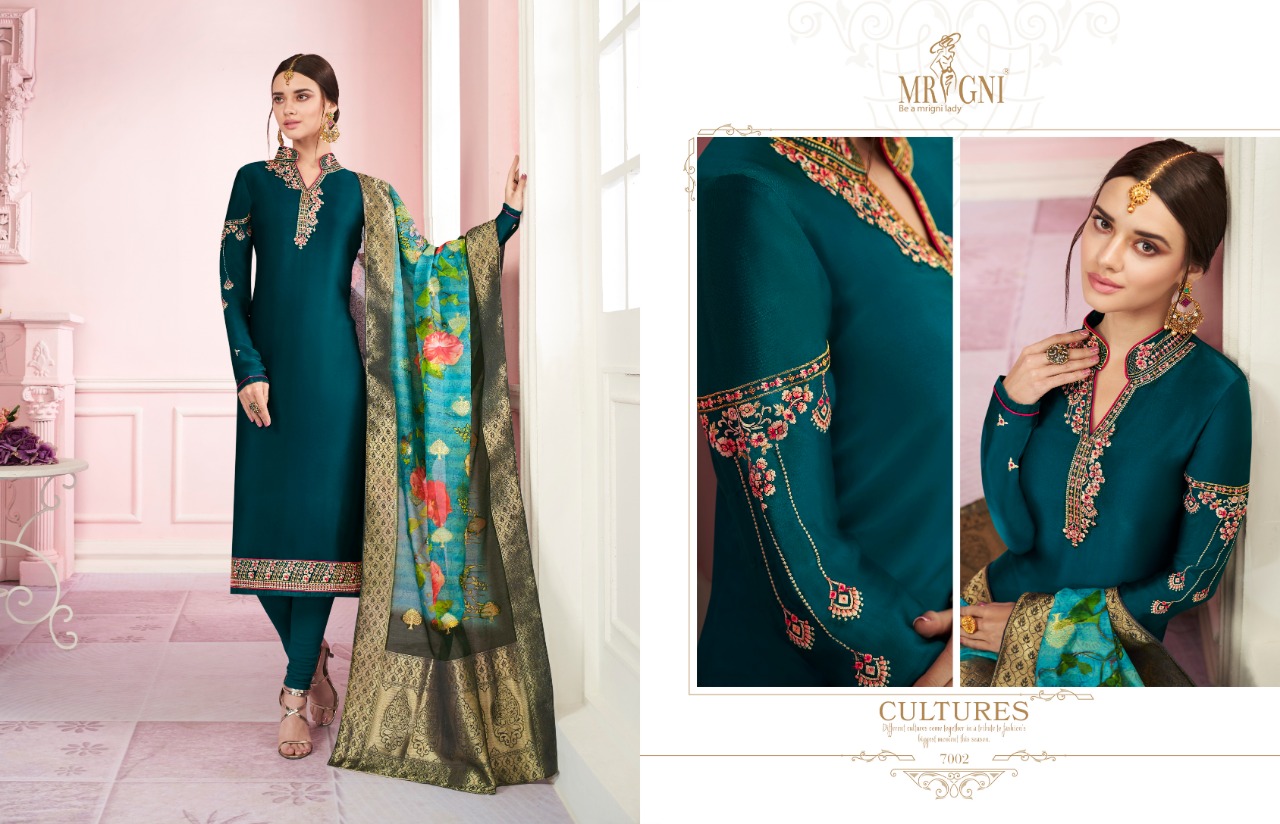 Mrigni Vol-7 By Mrigni 7001 To 7008 Series Indian Traditional Wear Collection Beautiful Stylish Fancy Colorful Party Wear & Occasional Wear Satin Georgette Dress At Wholesale Price