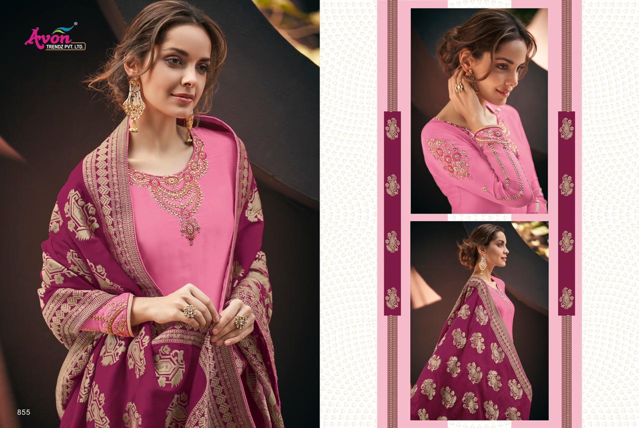 Mulberry Silk Hand Woven By Avon Trendz 851 To 857 Series Beautiful Suits Stylish Colorful Fancy Casual Wear & Ethnic Wear Satin Georgette With Embroidery Dresses At Wholesale Price