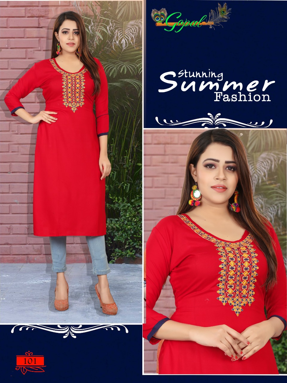 Muskan By Gopal 101 To 108 Series Stylish Colorful Fancy Beautiful Casual Wear & Ethnic Wear Collection Rayon Embroidered Kurtis At Wholesale Price