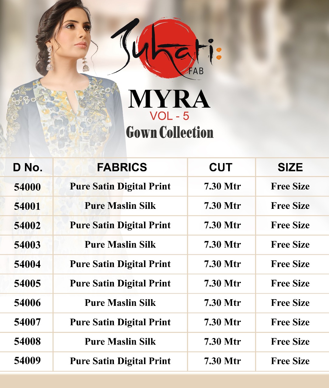 Myra Vol-5 By Suhati Fab 54000 To 54009 Series Designer Gown Collection Beautiful Colorful Stylish Fancy Party Wear & Ready To Wear & Ethnic Wear Satin & Muslin Silk Gowns At Wholesale Price