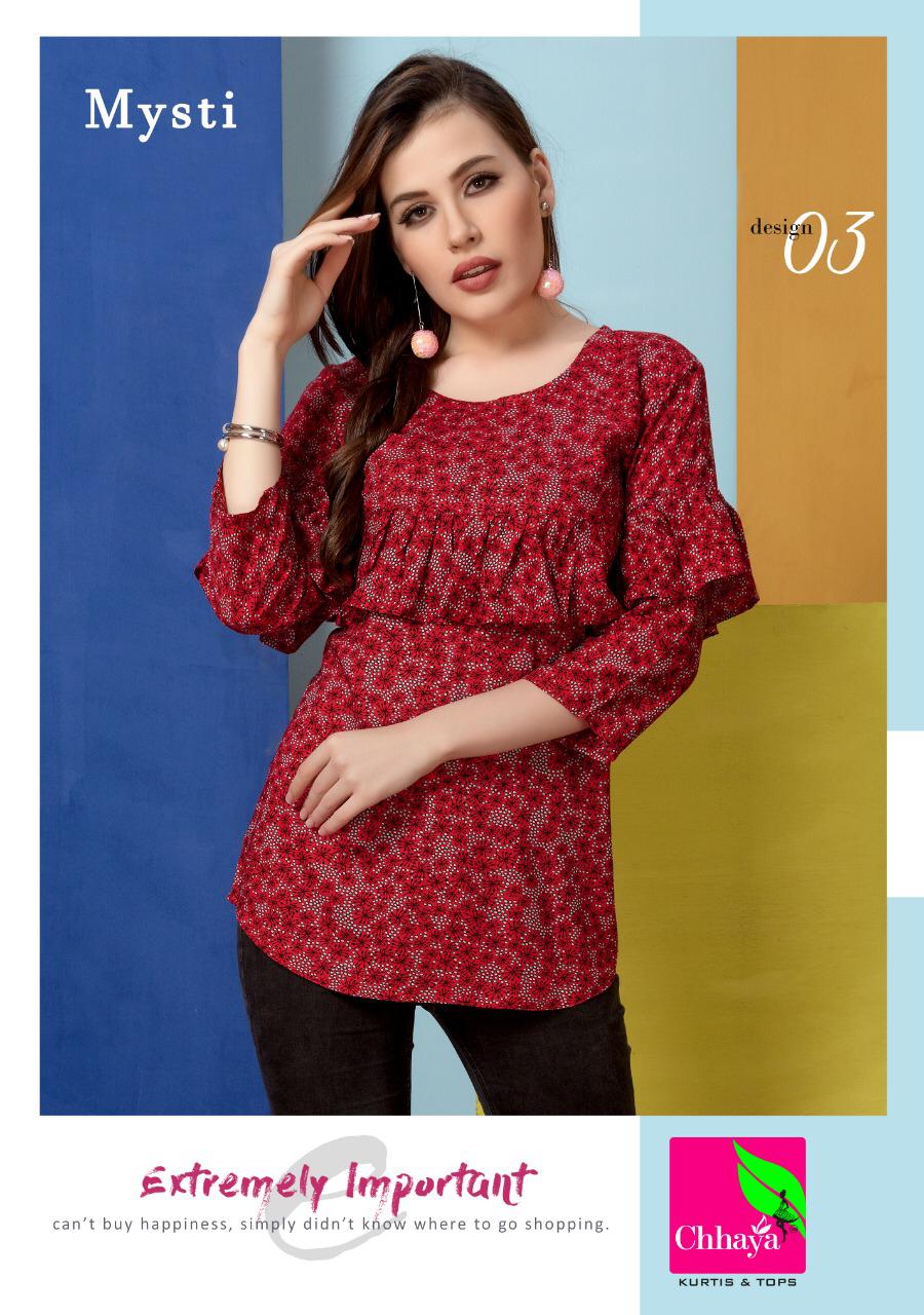 Mysti By Chhaya 01 To 07 Series Beautiful Colorful Stylish Fancy Casual Wear & Ethnic Wear & Ready To Wear Rayon Printed Kurtis At Wholesale Price