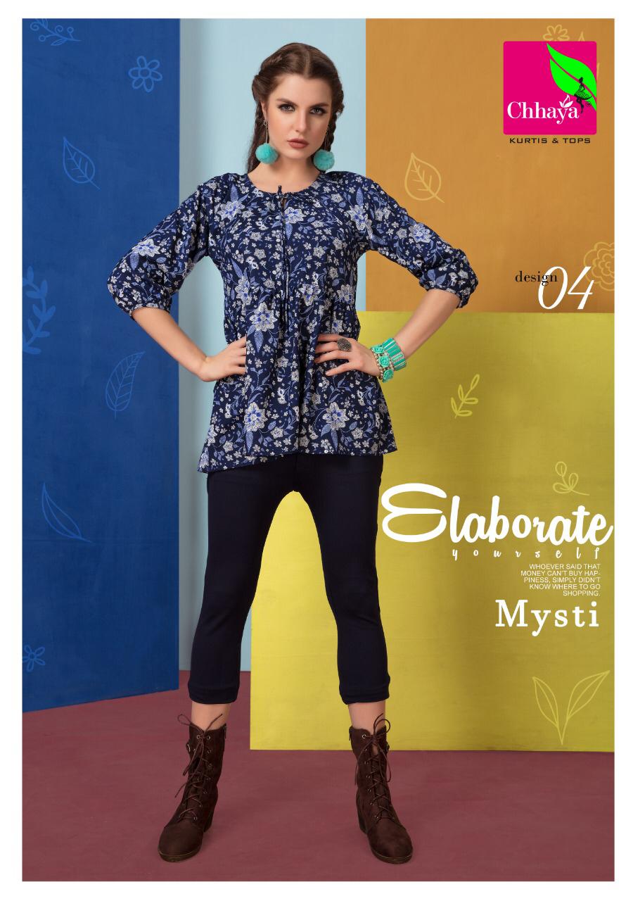 Mysti By Chhaya 01 To 07 Series Beautiful Colorful Stylish Fancy Casual Wear & Ethnic Wear & Ready To Wear Rayon Printed Kurtis At Wholesale Price