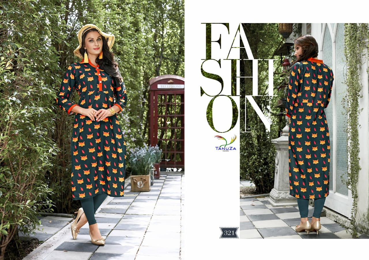 Naira By Tanuza Fashion 320 To 330 Series Beautiful Colorful Stylish Fancy Casual Wear & Ethnic Wear & Ready To Wear Spun Linen Printed Kurtis At Wholesale Price