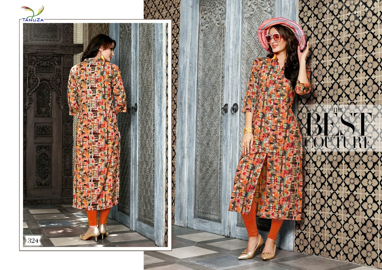 Naira By Tanuza Fashion 320 To 330 Series Beautiful Colorful Stylish Fancy Casual Wear & Ethnic Wear & Ready To Wear Spun Linen Printed Kurtis At Wholesale Price