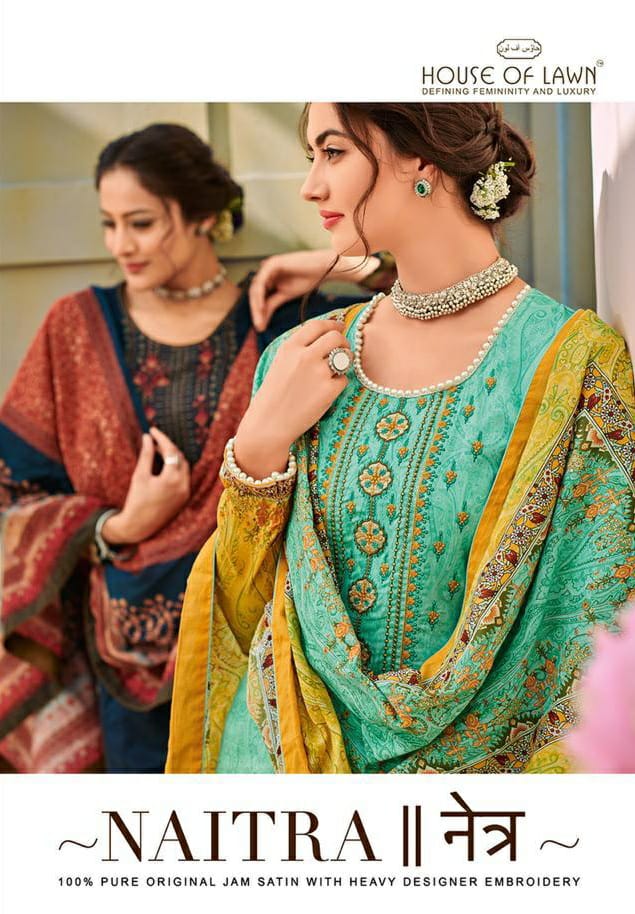 Naitra By House Of Lawn 101 To 110 Series Designer Wedding Collection Beautiful Stylish Fancy Colorful Party Wear & Occasional Wear Heavy Jam Satin With Heavy Embroidered Dresses At Wholesale Price