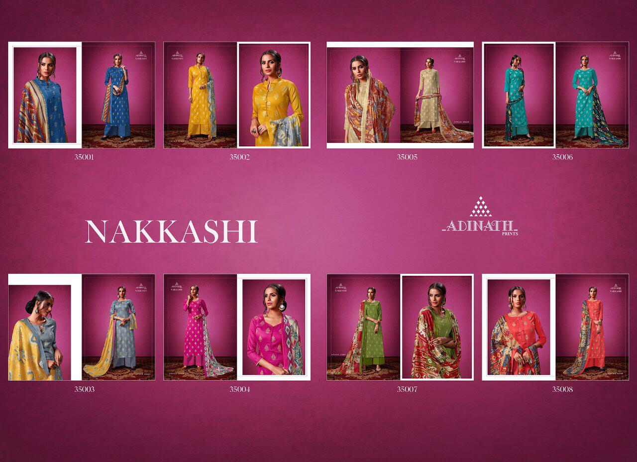 Nakkashi By Adinath 35001 To 3500 8series Beautiful Suits Colorful Stylish Fancy Colorful Casual Wear & Ethnic Wear Jam Satin Print With Foil Prints Dresses At Wholesale Price
