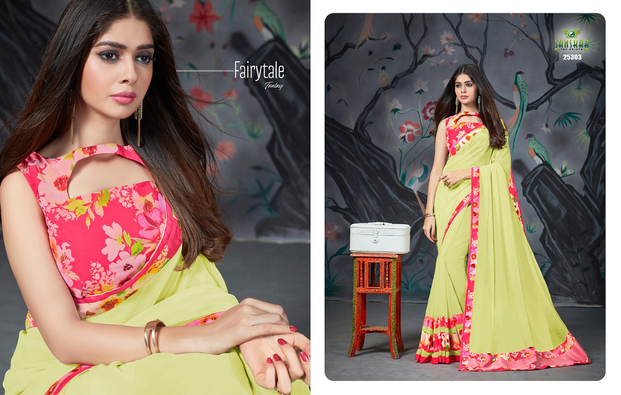 Naksh By Sanskar Tex Print 25301 To 25312 Series Indian Traditional Wear Collection Beautiful Stylish Fancy Colorful Party Wear & Occasional Wear Chiffon And Georgette Printed Sarees At Wholesale Price