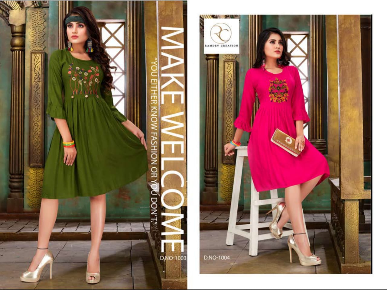 Namoh By Ramdev Craeation 1001 To 1008 Series Beautiful Stylish Fancy Colorful Casual Wear & Ethnic Wear & Ready To Wear Rayon Embroidery Kurtis At Wholesale Price