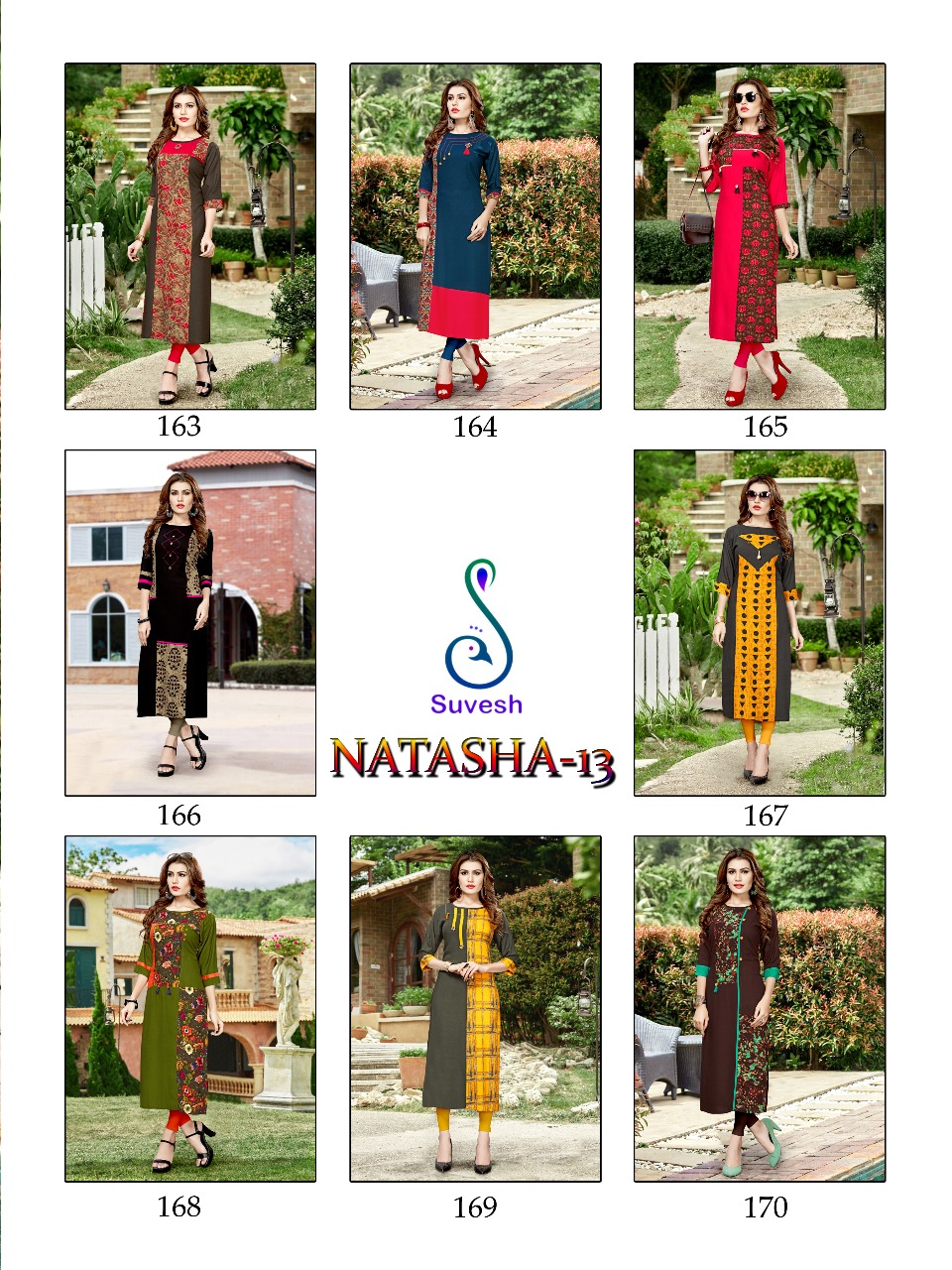 Natasha Vol-13 By Suvesh 163 To 170 Series Beautiful Stylish Fancy Colorful Casual Wear & Ethnic Wear & Ready To Wear Heavy Rayon Printed Kurtis At Wholesale Price