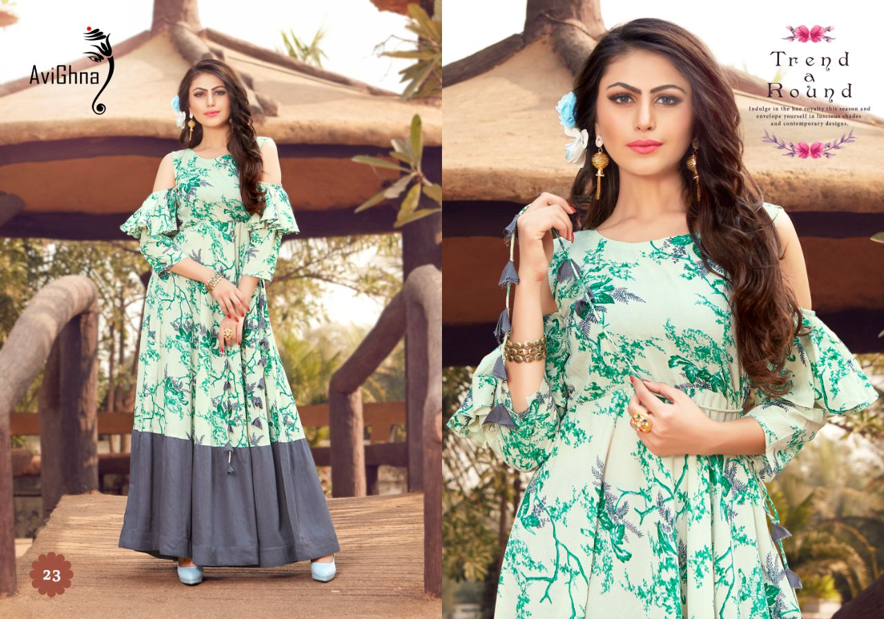 Navlika Vol-1 By Avighna Creation 21 To 30 Series Beautiful Colorful Stylish Fancy Casual Wear & Ethnic Wear & Ready To Wear Heavy Rayon Printed & Work Kurtis At Wholesale Price