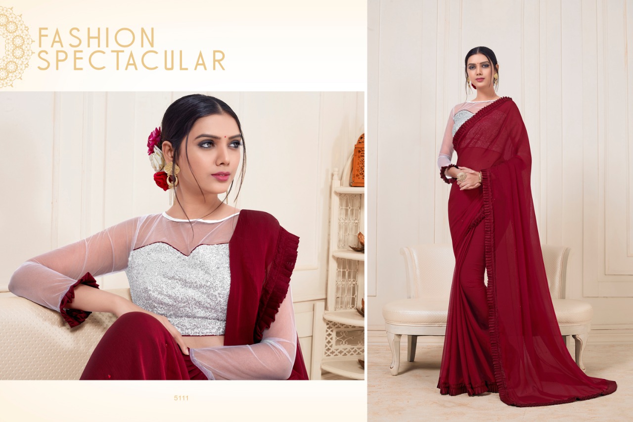 Navnya By Aasvaa 5111 To 5116 Series Indian Traditional Wear Collection Beautiful Stylish Fancy Colorful Party Wear & Occasional Wear Chiffon/ Silk Sarees At Wholesale Price