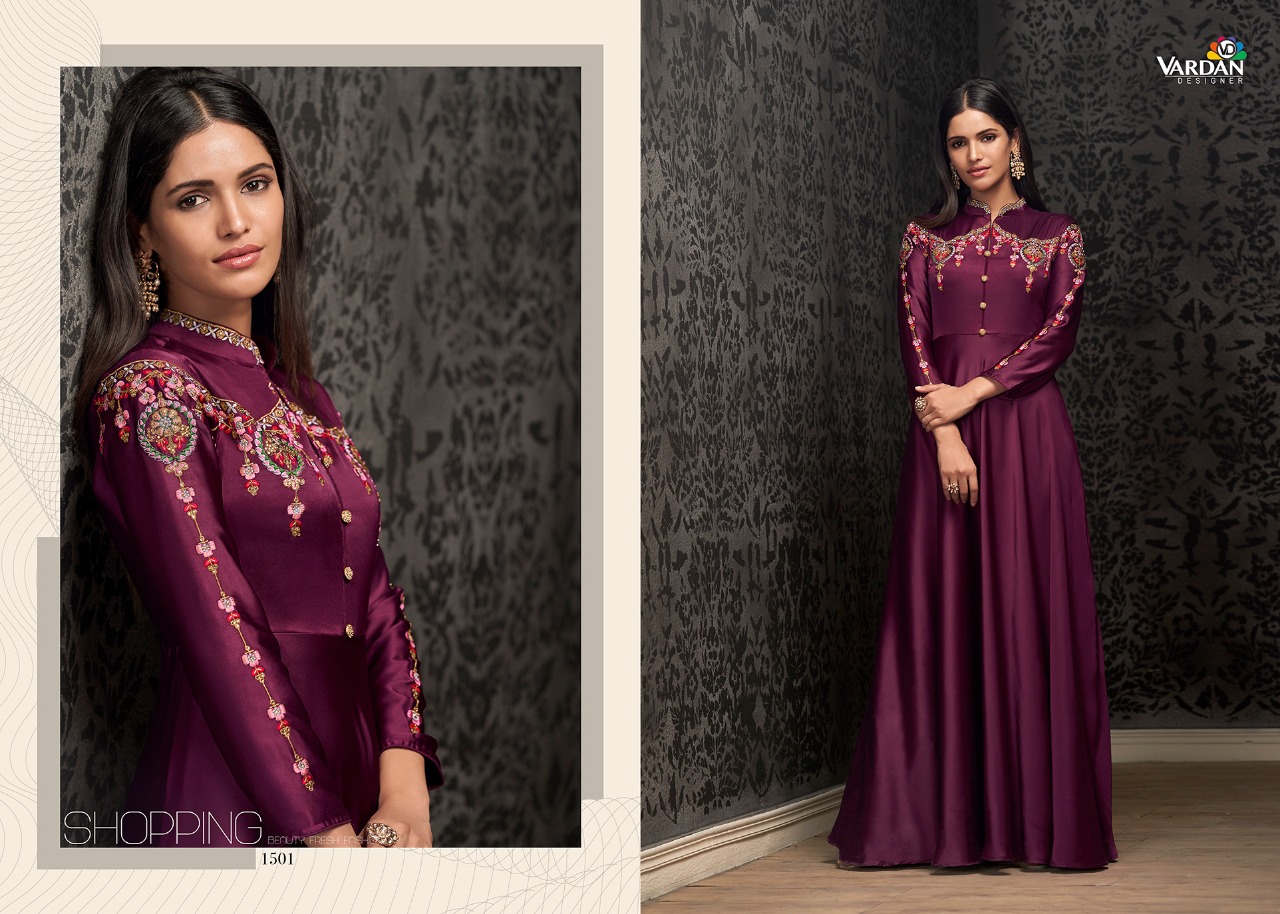 Navya Vol-15 By Vardan Designer 1501 To 1504 Series Designer Beautiful Stylish Fancy Colorful Casual Wear & Ethnic Wear & Ready To Wear Glowing Georgette With Heavy Embroidery Inner Stitched Gowns At Wholesale Price