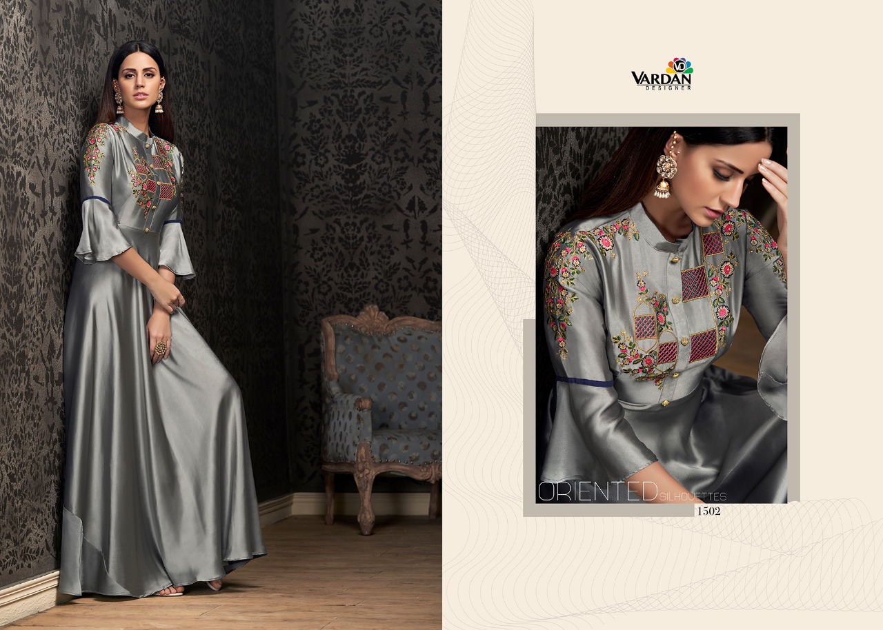 Navya Vol-15 By Vardan Designer 1501 To 1504 Series Designer Beautiful Stylish Fancy Colorful Casual Wear & Ethnic Wear & Ready To Wear Glowing Georgette With Heavy Embroidery Inner Stitched Gowns At Wholesale Price