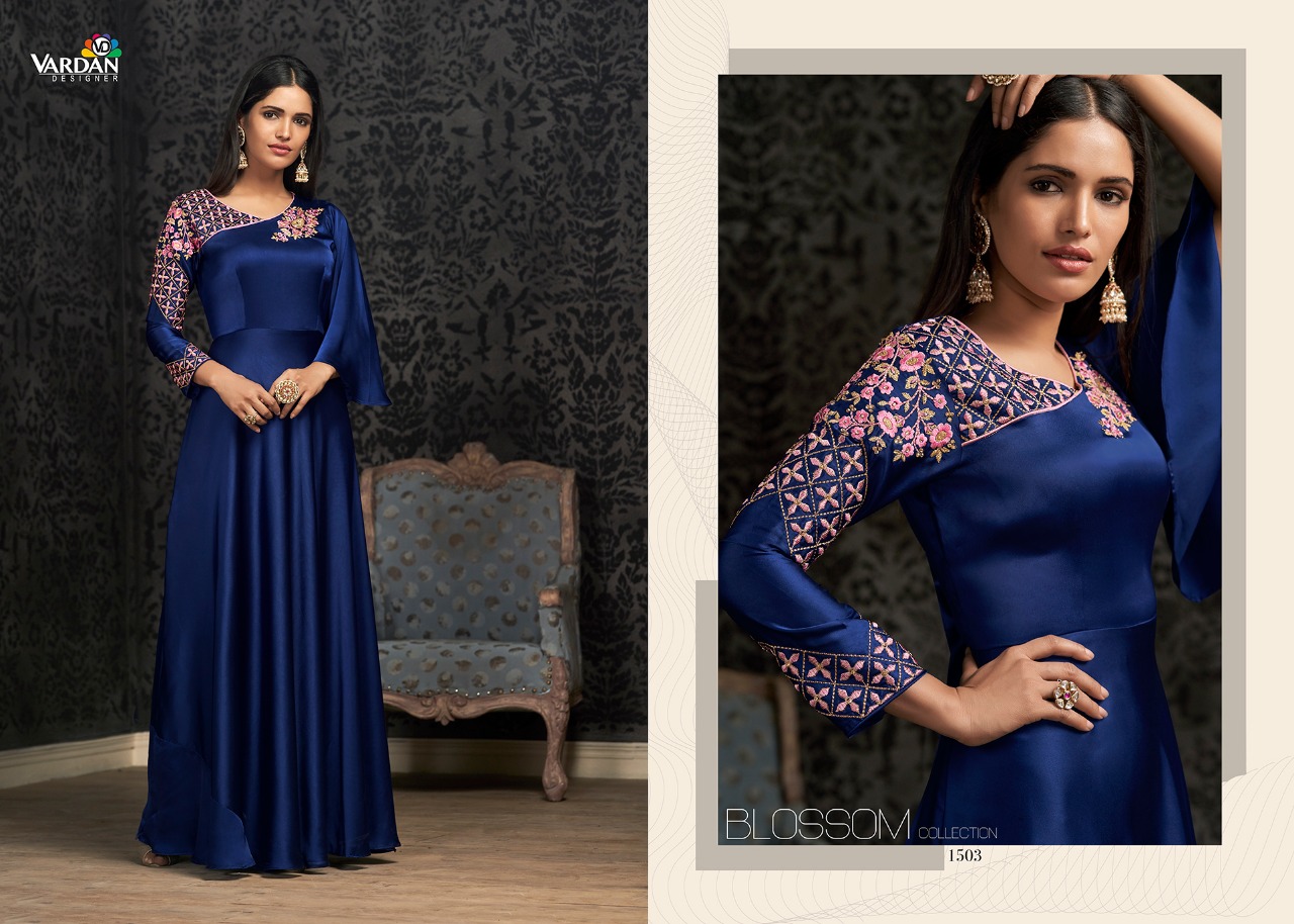 Navya Vol-15 By Vardan Designer 1501 To 1504 Series Designer Beautiful Stylish Fancy Colorful Casual Wear & Ethnic Wear & Ready To Wear Glowing Georgette With Heavy Embroidery Inner Stitched Gowns At Wholesale Price