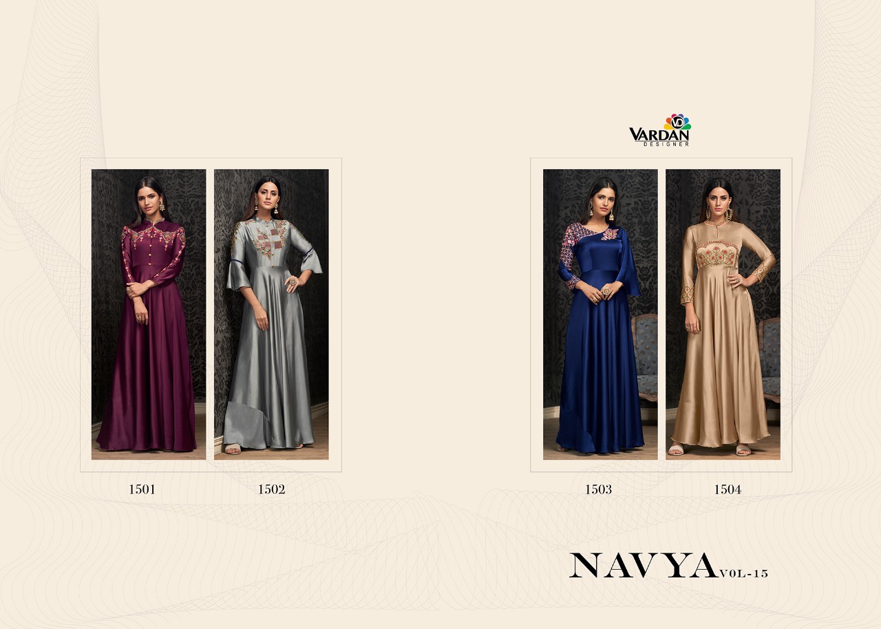 Navya Vol-15 By Vardan Designer 1501 To 1504 Series Designer Beautiful Stylish Fancy Colorful Casual Wear & Ethnic Wear & Ready To Wear Glowing Georgette With Heavy Embroidery Inner Stitched Gowns At Wholesale Price