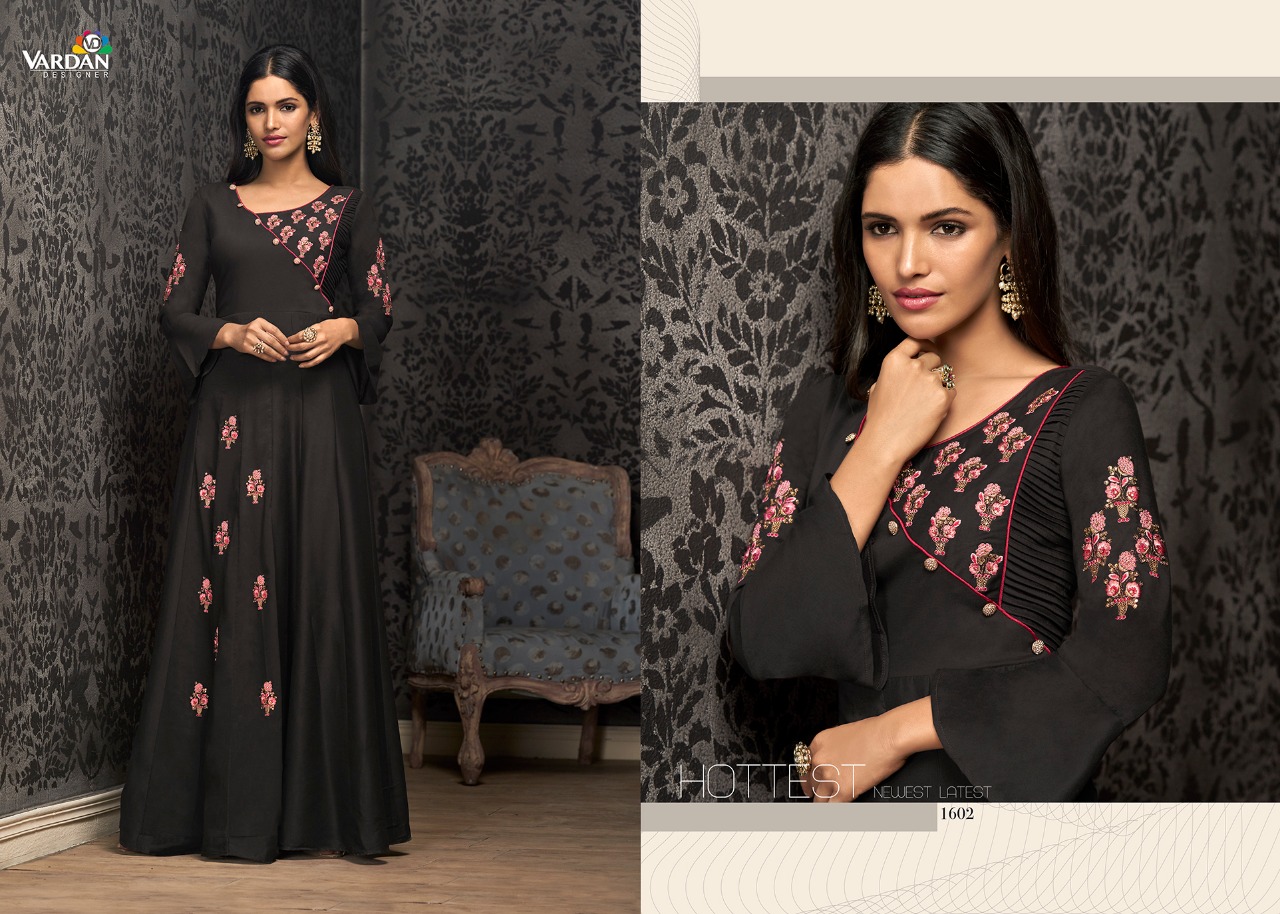 Navya Vol-16 By Vardan Designer  1601 To 1604 Series Beautiful Stylish Fancy Colorful Casual Wear & Ethnic Wear & Ready To Wear Muslin With Embroidery Gowns At Wholesale Price