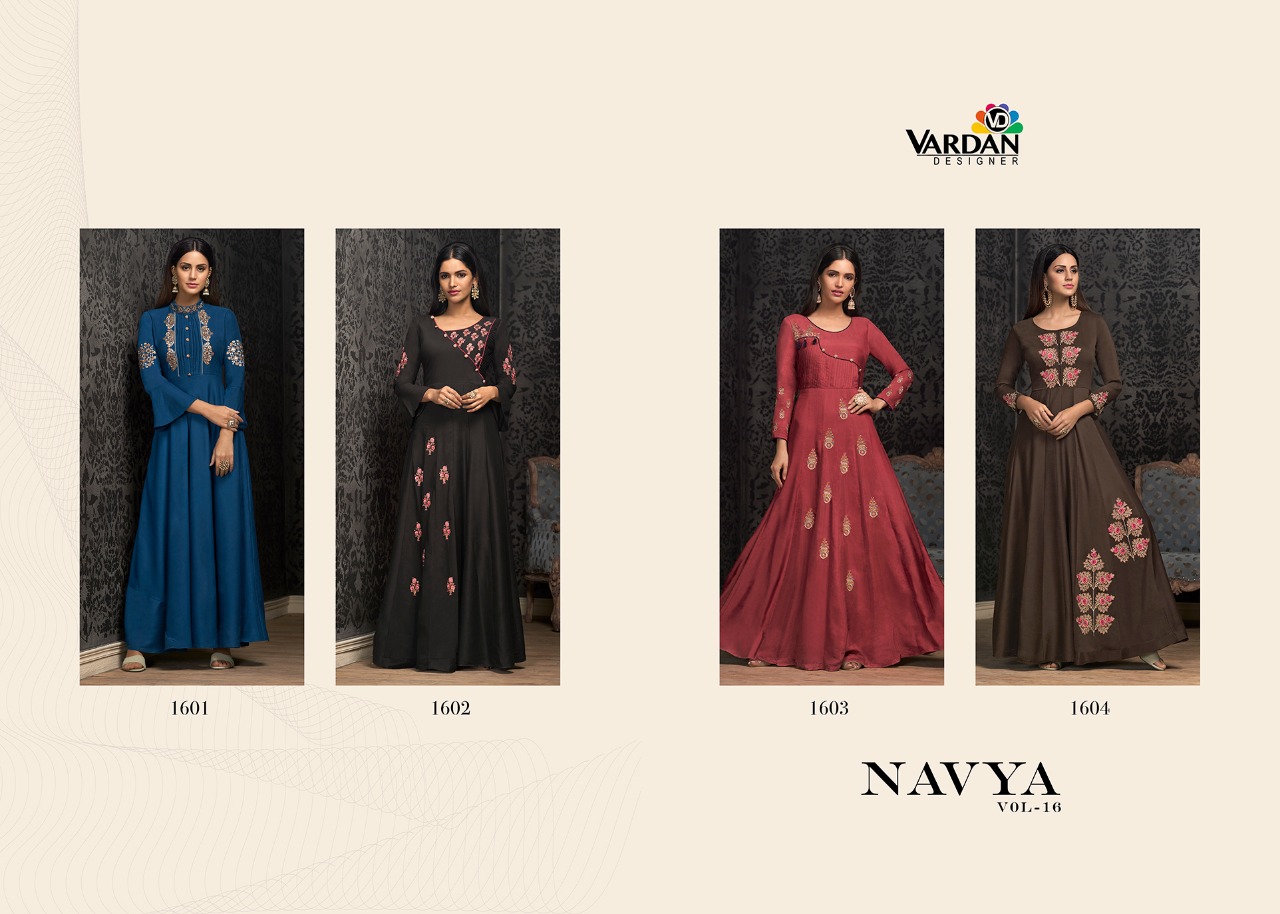 Navya Vol-16 By Vardan Designer  1601 To 1604 Series Beautiful Stylish Fancy Colorful Casual Wear & Ethnic Wear & Ready To Wear Muslin With Embroidery Gowns At Wholesale Price