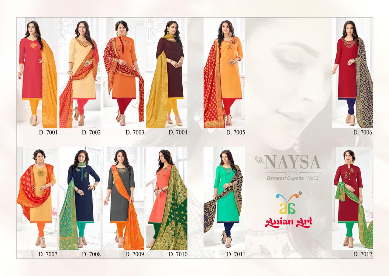 Naysa Vol-3 By Assian Art 7001 To 7012 Series Beautiful Stylish Fancy Colorful Casual Wear & Ethnic Wear Slub Modal Silk Embroidered Dresses At Wholesale Price