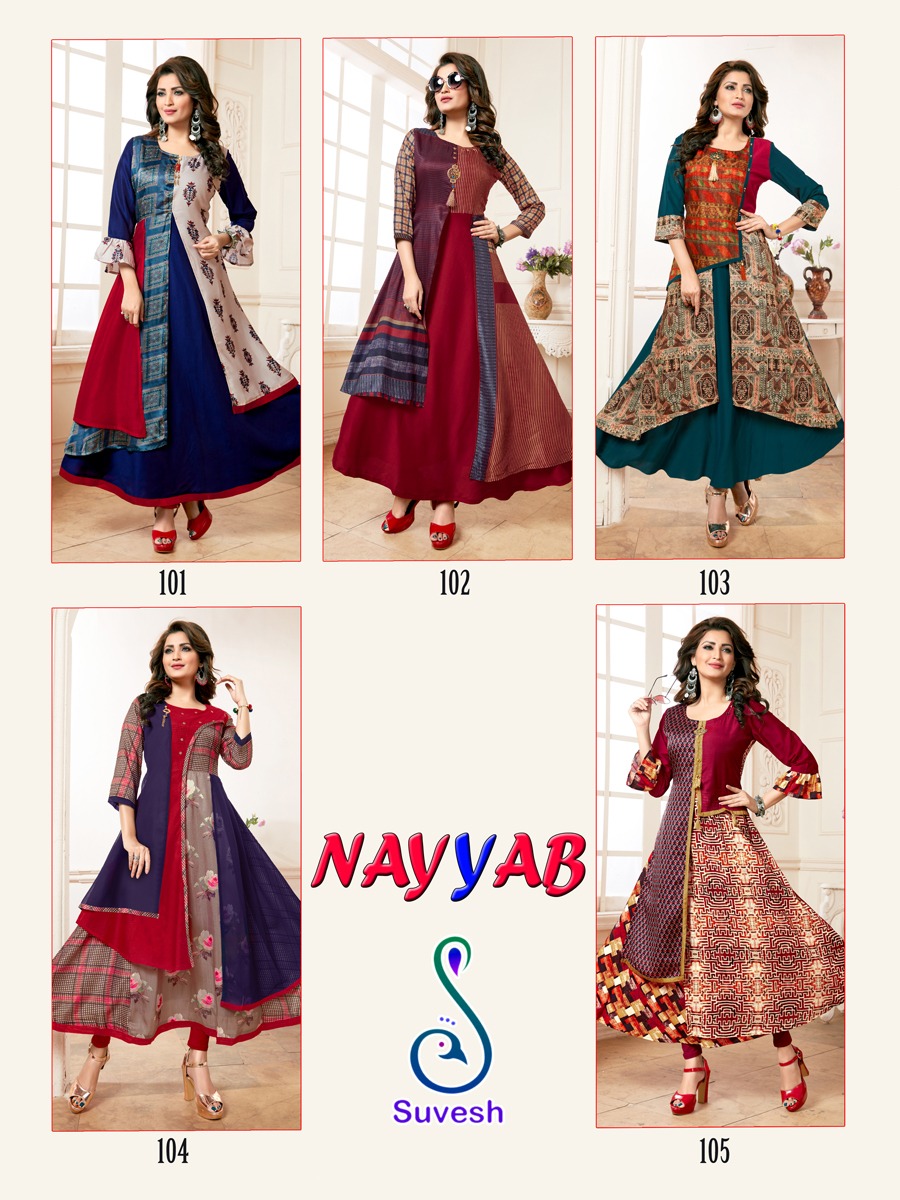 Nayyab By Suvesh 101 To 105 Series Beautiful Colorful Stylish Fancy Casual Wear & Ethnic Wear & Ready To Wear Muslin Digital Print Kurtis At Wholesale Price