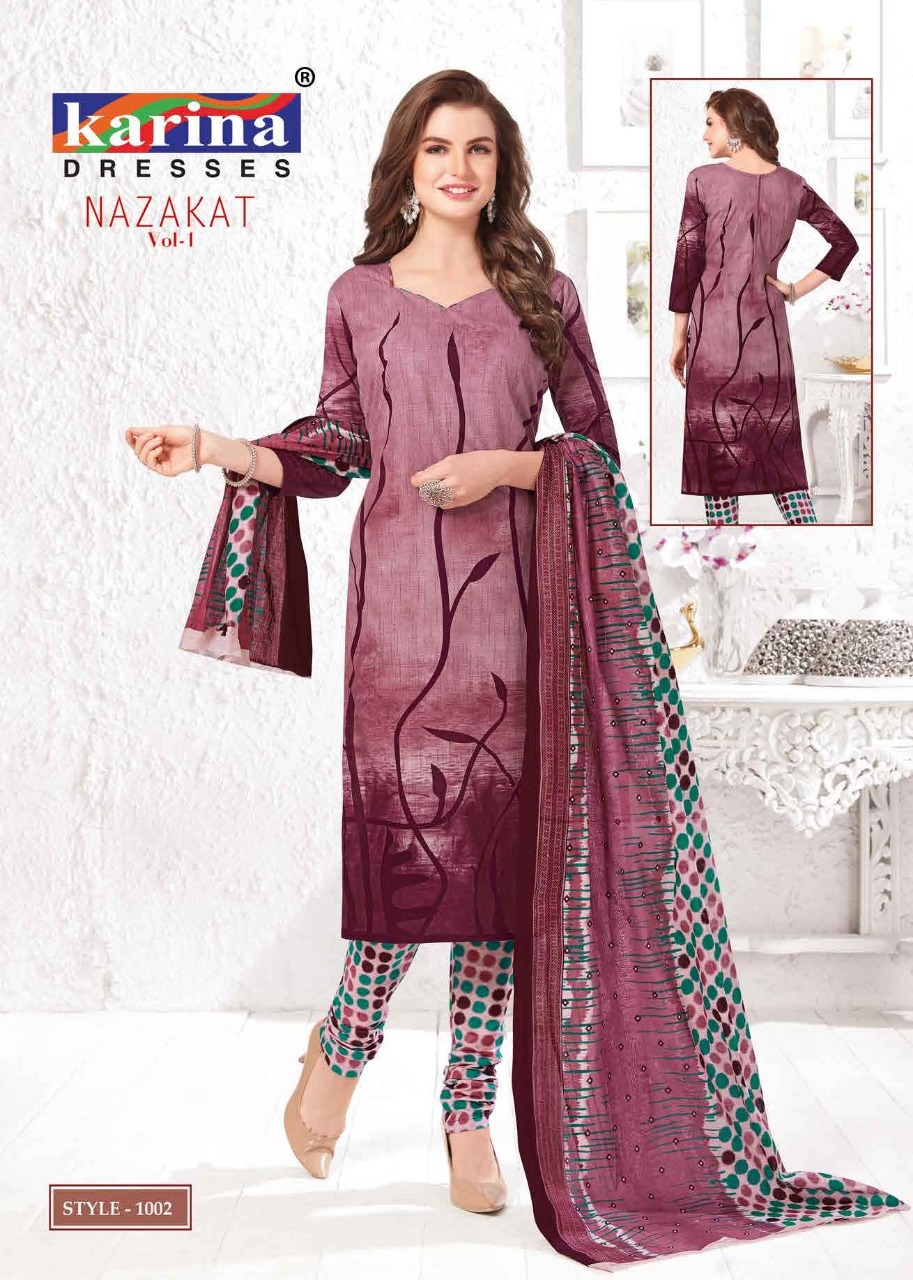Nazakat Vol-1 By Karina Dresses 1001 To 1012 Series Indian Traditional Wear Collection Beautiful Stylish Fancy Colorful Party Wear & Occasional Wear Cotton Printed Dress At Wholesale Price