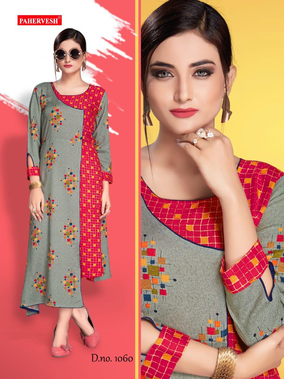 Nazakat Vol-3 By Pahervesh 1059 To 1064 Series Beautiful Colorful Stylish Fancy Casual Wear & Ethnic Wear & Ready To Wear Rayon Printed Kurtis At Wholesale Price