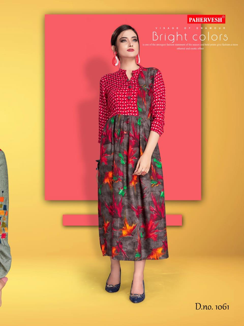 Nazakat Vol-3 By Pahervesh 1059 To 1064 Series Beautiful Colorful Stylish Fancy Casual Wear & Ethnic Wear & Ready To Wear Rayon Printed Kurtis At Wholesale Price