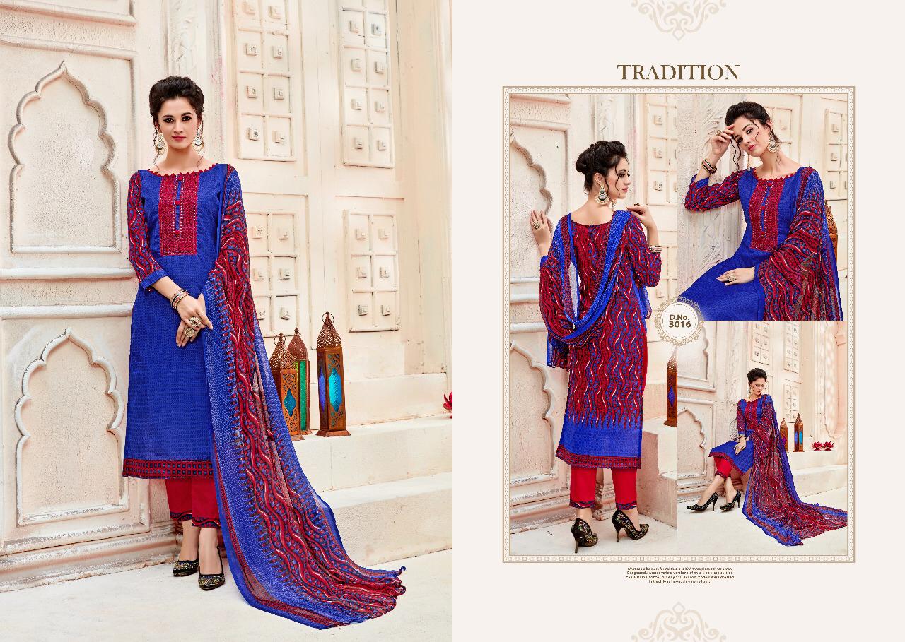 Nazakat Vol-4 By Ravi Creation 3013 To 3020 Series Beautiful Winter Suits Collection Stylish Fancy Colorful Casual Wear & Ethnic Wear Semi Cotton Printed With Embroidery Dresses At Wholesale Price