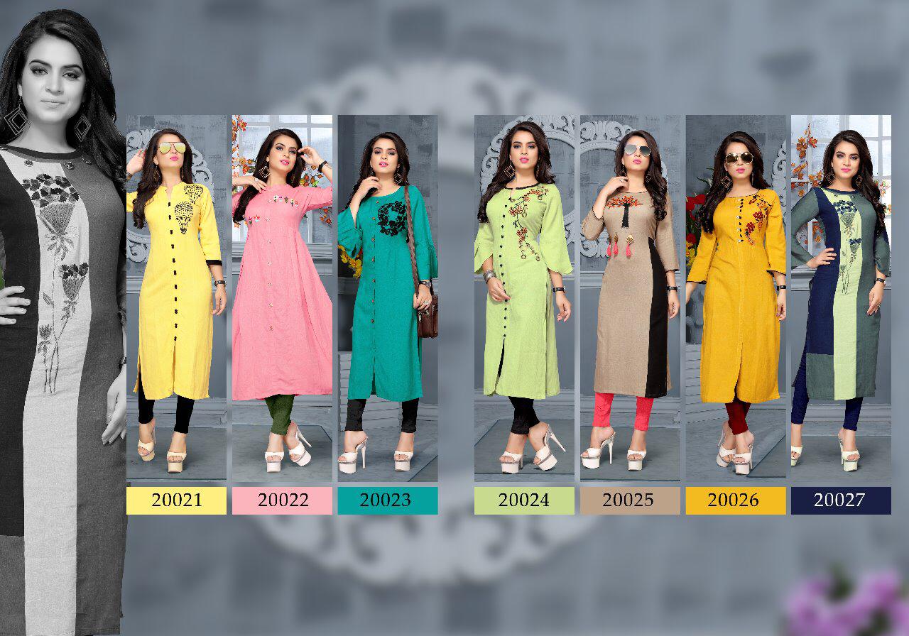 Nazakat By Neeti Creation 20021 To 20027 Series Stylish Fancy Beautiful Colorful Casual Wear & Ethnic Wear Heavy Rayon Flex With Embroidery Kurtis At Wholesale Price