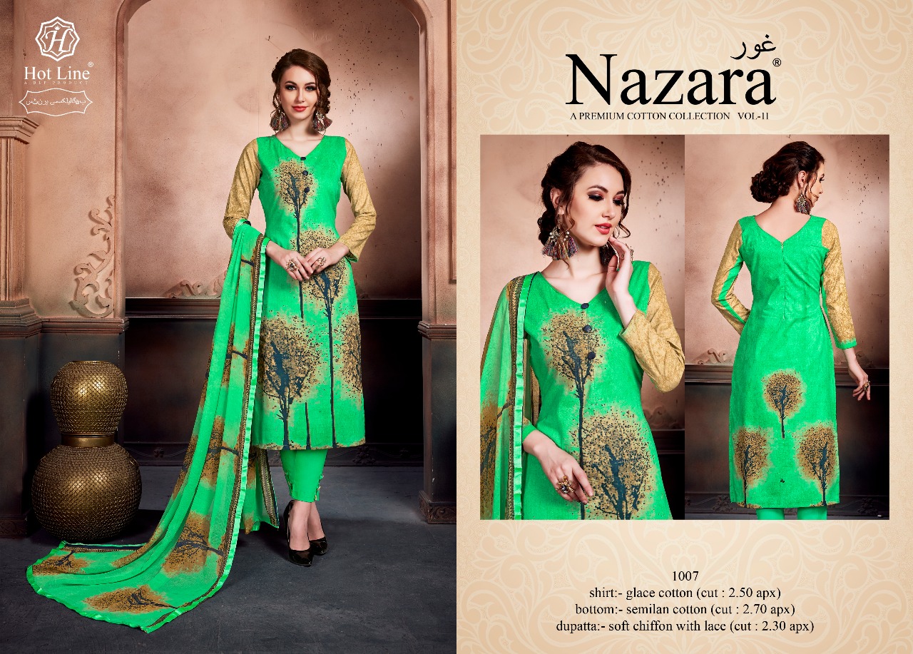 Nazara By Hot Line 1001 To 1010 Series Beautiful Suits Stylish Colorful Fancy Casual Wear & Ethnic Wear Pure Glace Cotton Printed Dresses At Wholesale Price